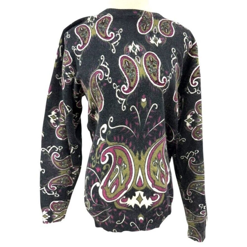 Magnolia Lambswool Angora Paisley Pullover Sweater Beaded Embellishments Size L